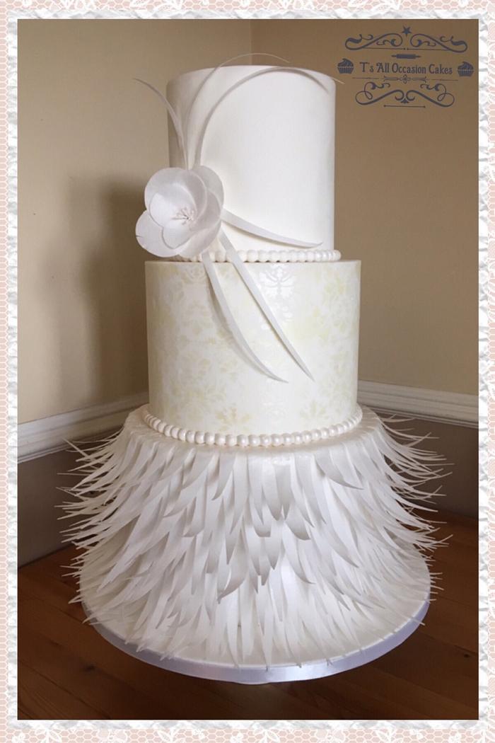 Wafer feather wedding cake