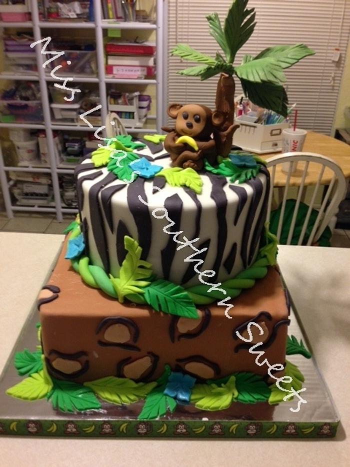Jungle baby shower cake and cake pops