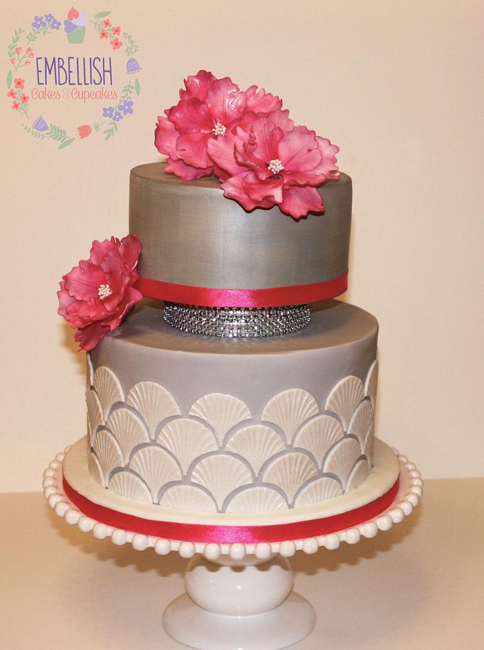 Pink and Silver Engagement Cake