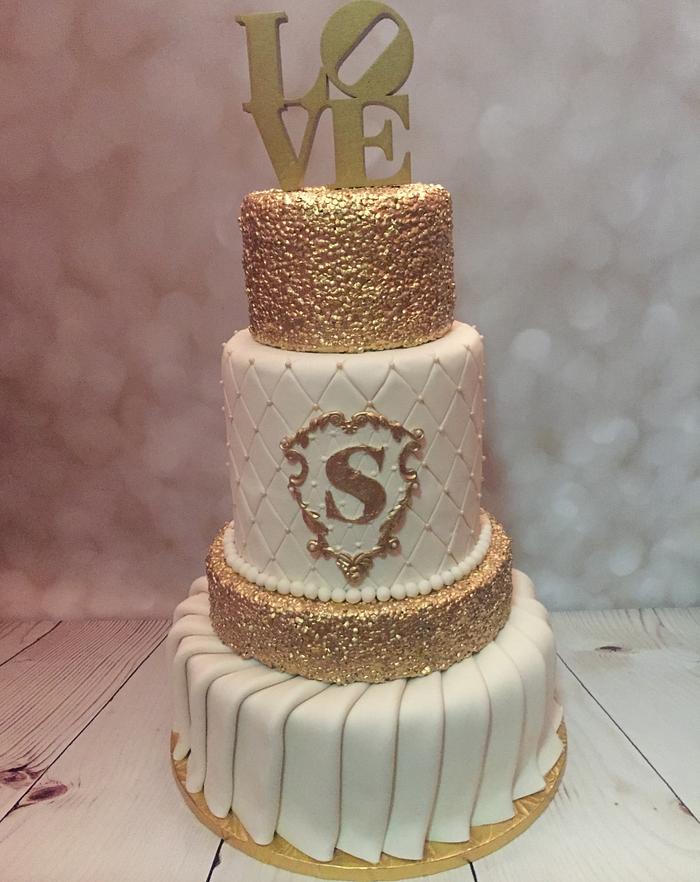 Gold Love Wedding Cake