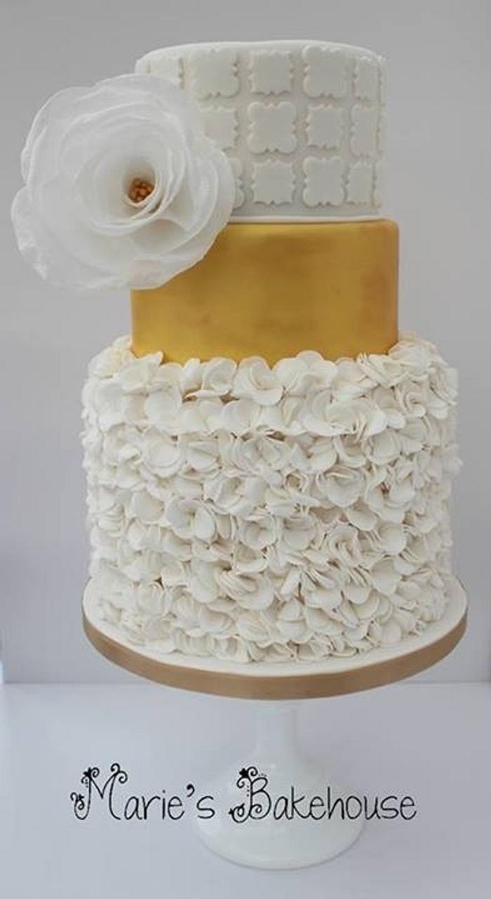 White and gold with rice paper flower