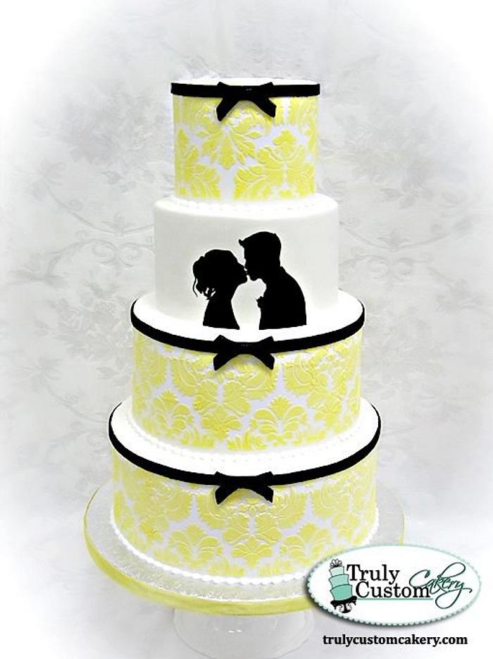 Black and Yellow Damask Wedding Cake