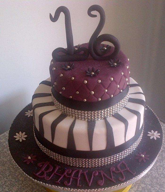 Purple and Black 16th Birthday Cake