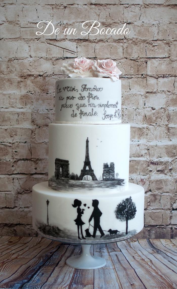 Hand painted Paris cake 