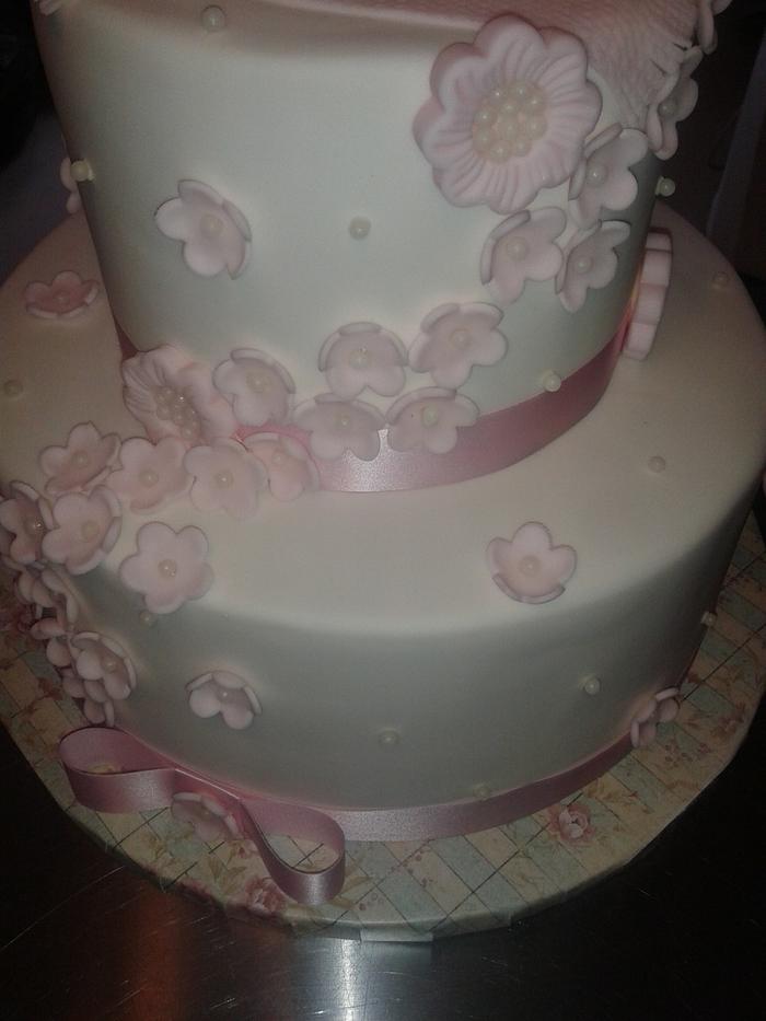 Soft Pink & White Baby Shower Cake