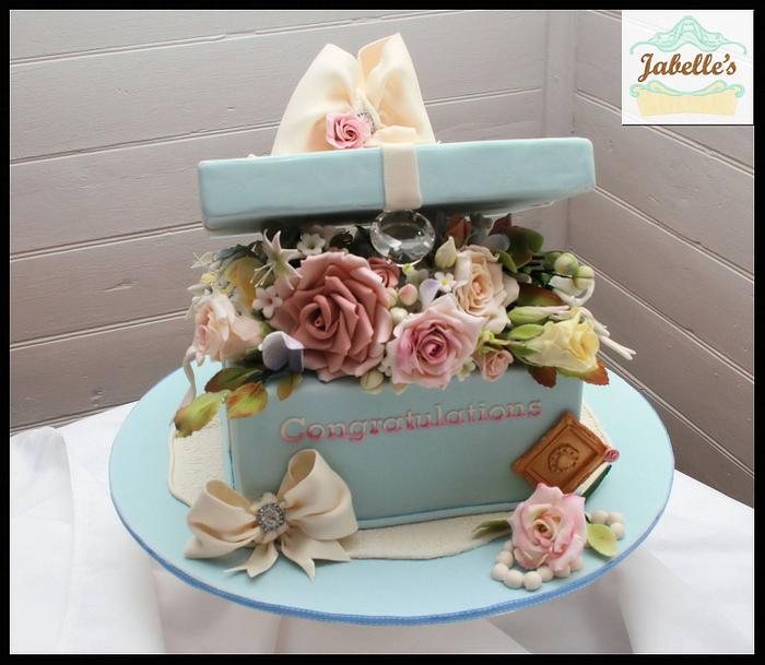 Engagement flower box cake
