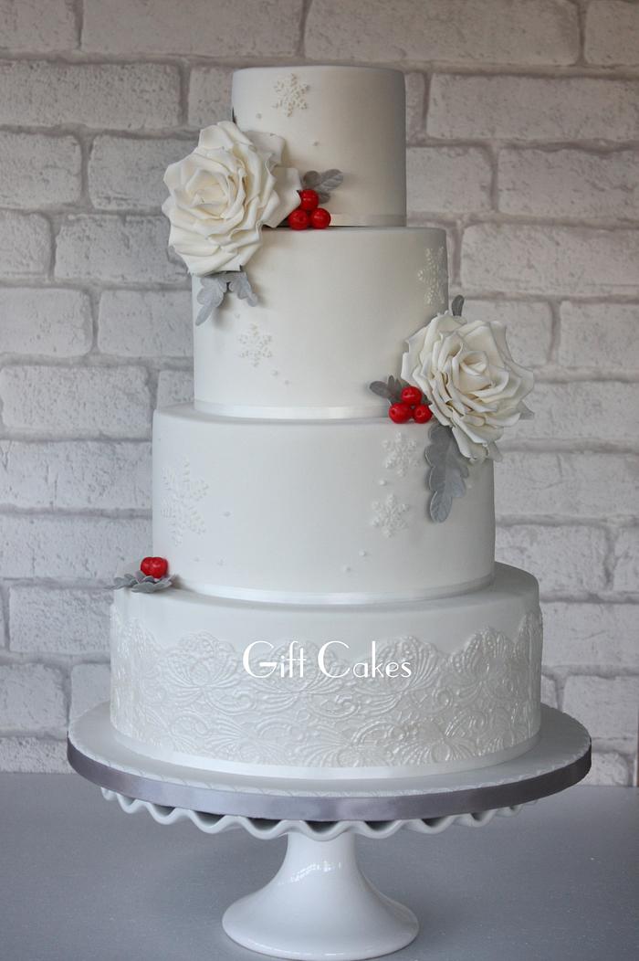 Winter white wedding cake