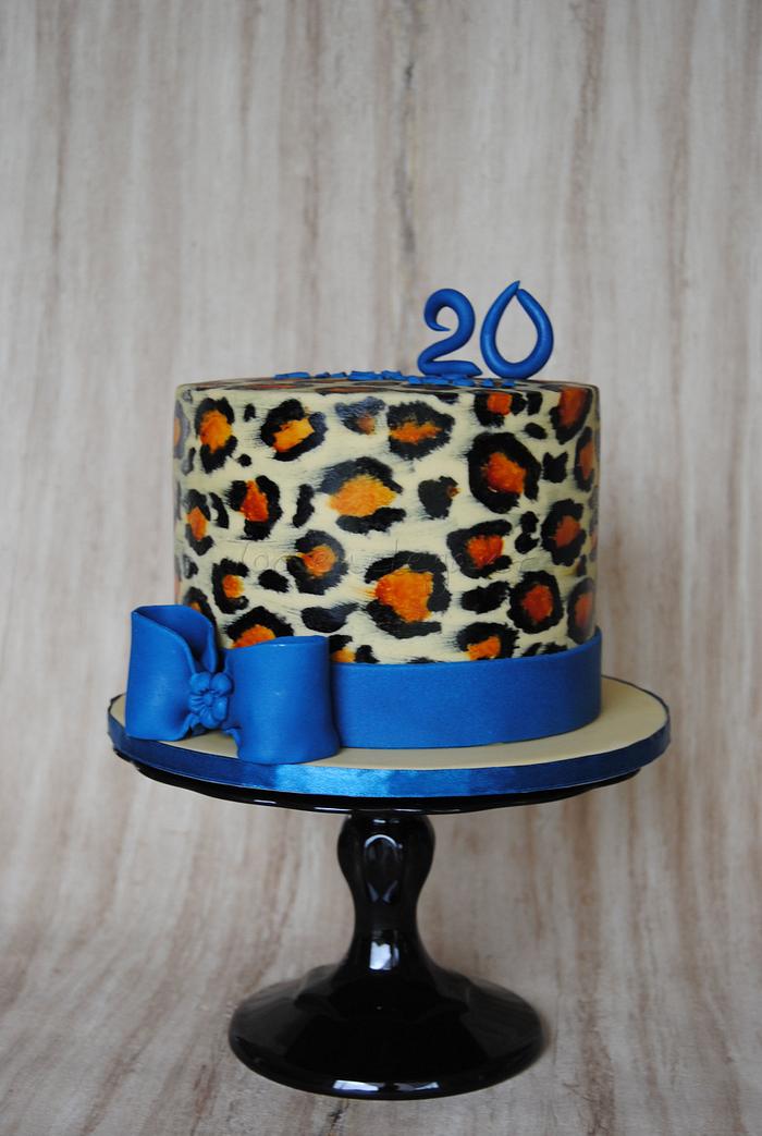 Leopard Print cake with a Blue Bow