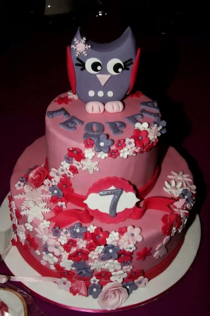 Pink Owl Cake 