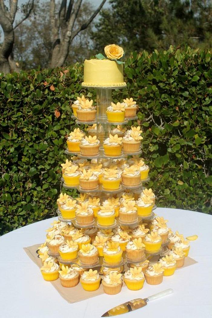 Yellow Cupcake & Cake Tower
