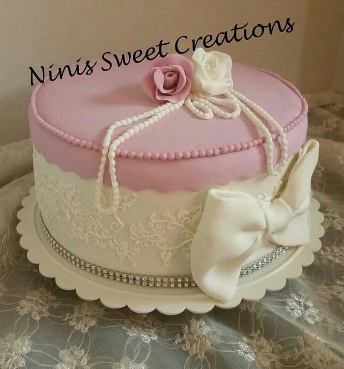 White and Pink Birthday Cake