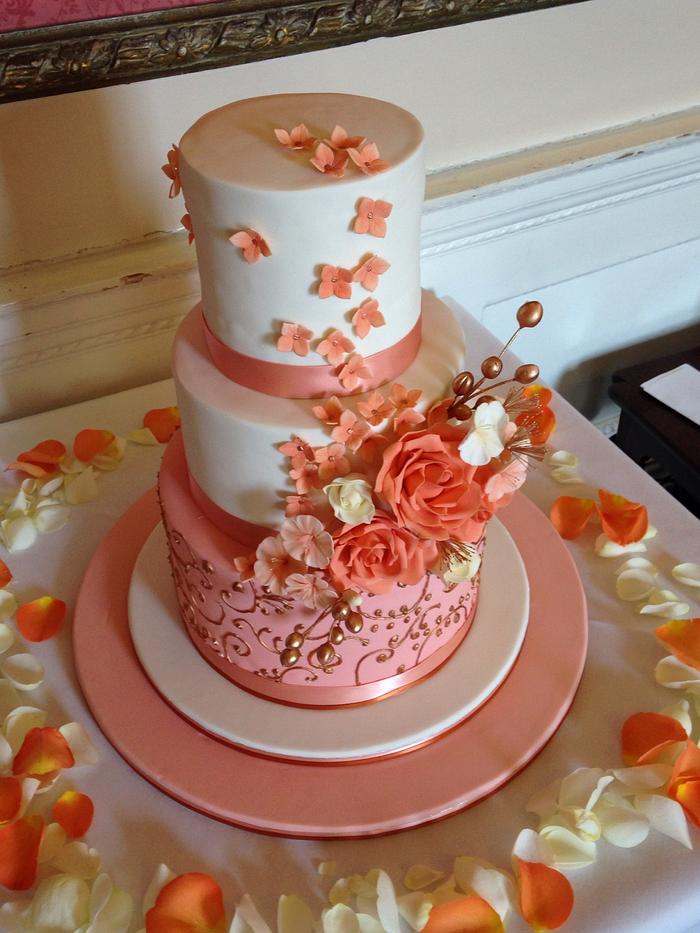 Peach & Bronze Wedding Cake