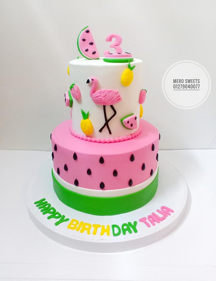 Watermelon theme cake on cakestand Stock Photo | Adobe Stock