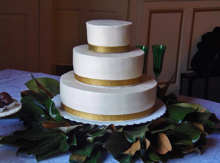 Buttercream and gold wedding cake
