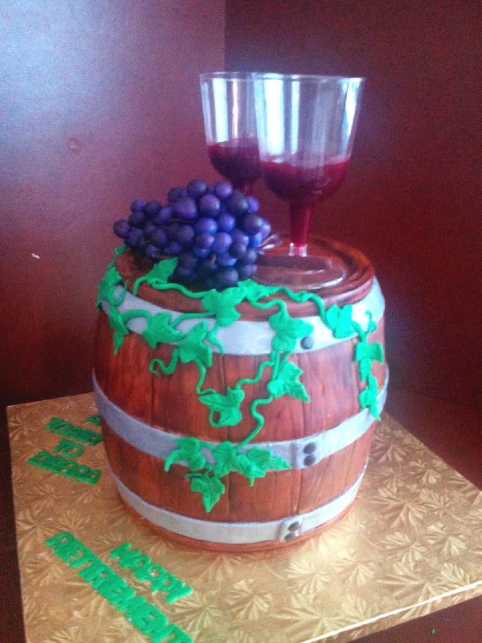 Wine barrel with grapes
