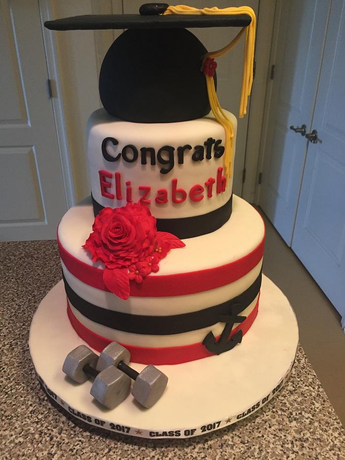 Red and black graduation cake