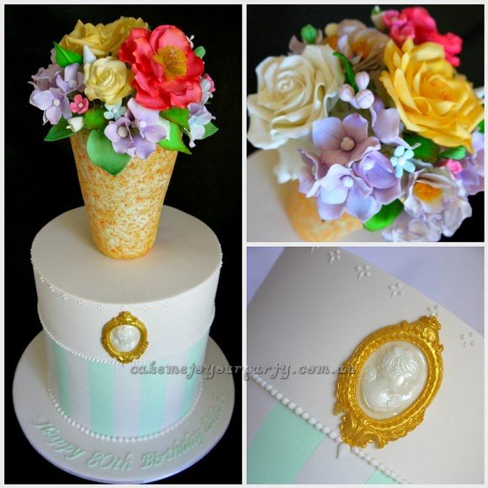 Vase of Flowers Cake (with cameo brooch feature)