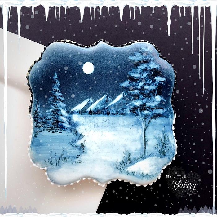 Hand-Painted Cookie. “Winter Scene”