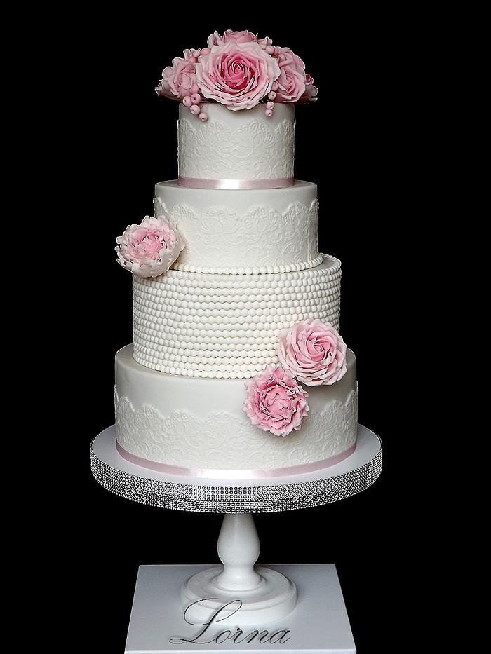 Wedding cake - roses and peonies