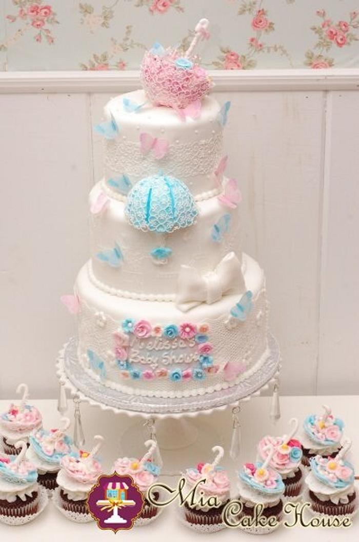 Baby Shower umbrellas cake & cupcakes