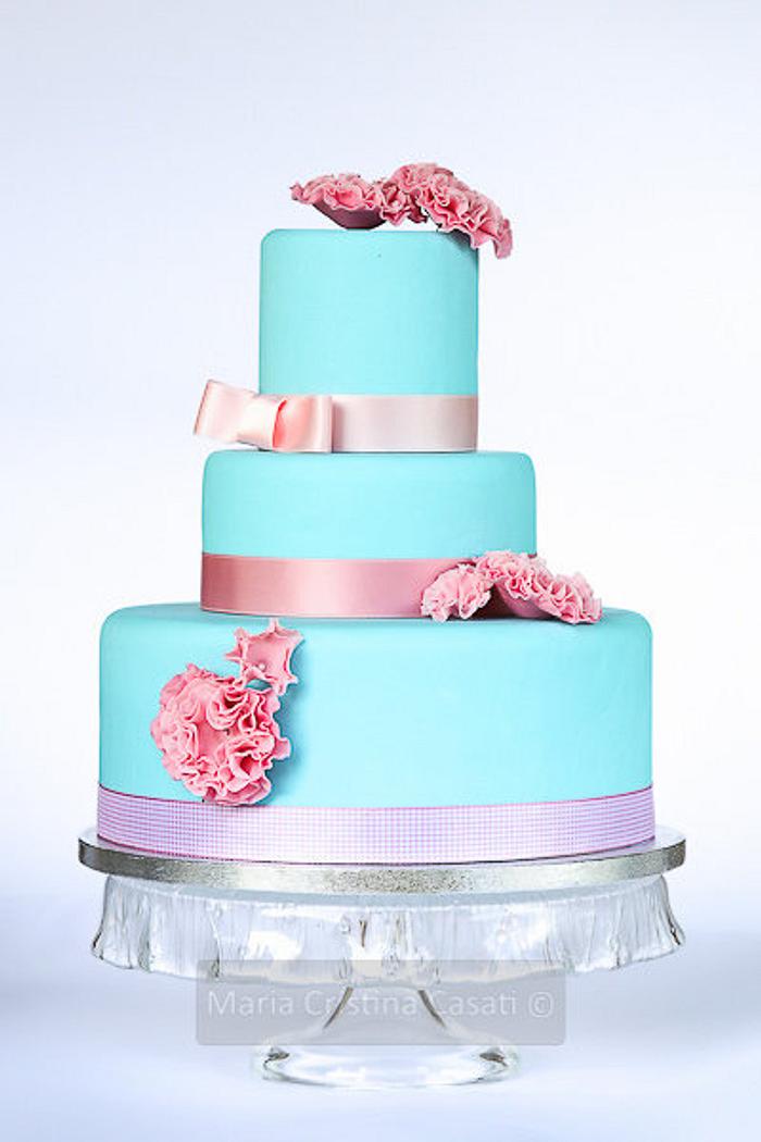 Pink and blue ruffles cake