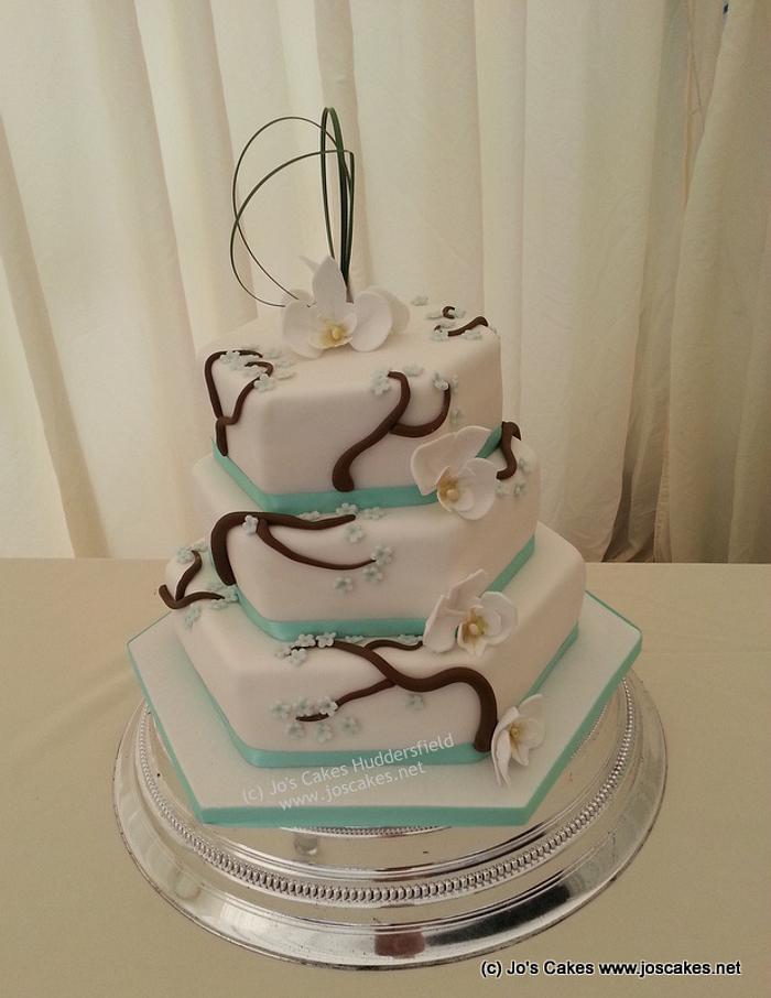 Aqua and Orchids Wedding Cake