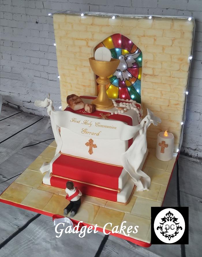 Holy Communion Cake with edible stained glass window!