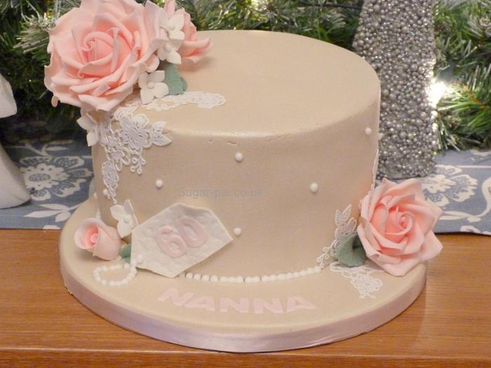 Lace & rose birthday cake