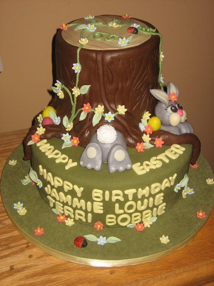 Easter Cake Tree Stump Bunny Rabbit Cake