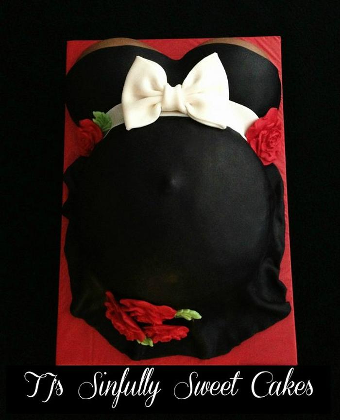 Black & Red Pregnant Belly Cake