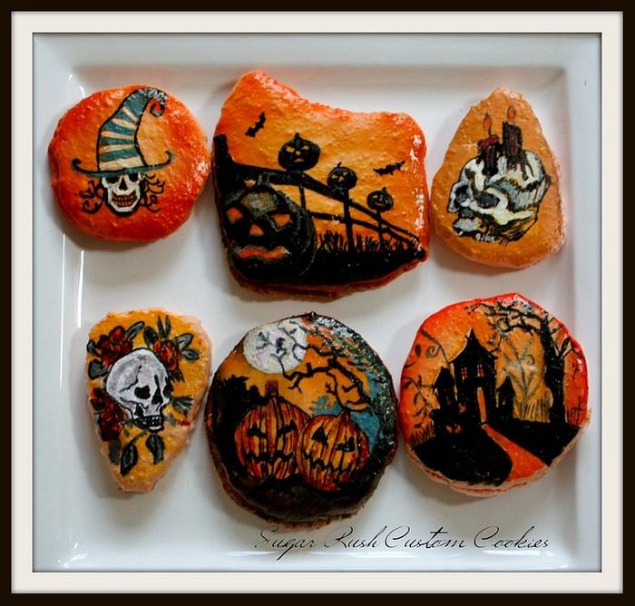 Hand painted halloween themed macarons