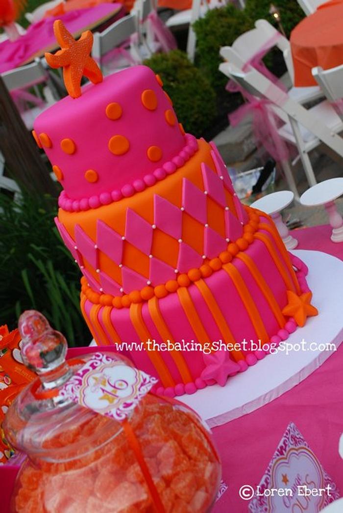 Pink & Orange Sweet 16 Cake!