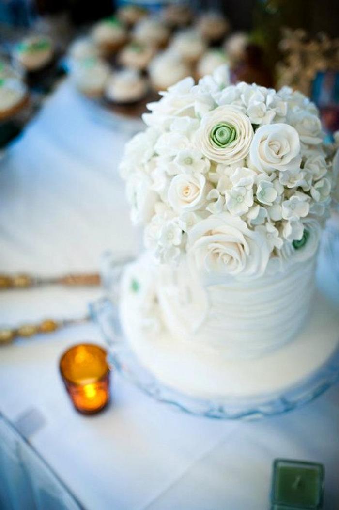 Sugar flower wedding cake and topper