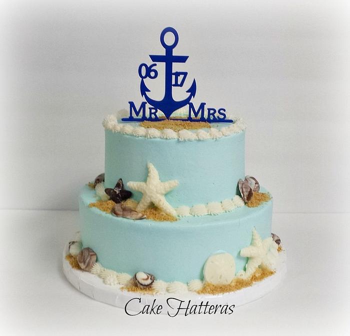 Ocean Blue Beach Wedding Cake