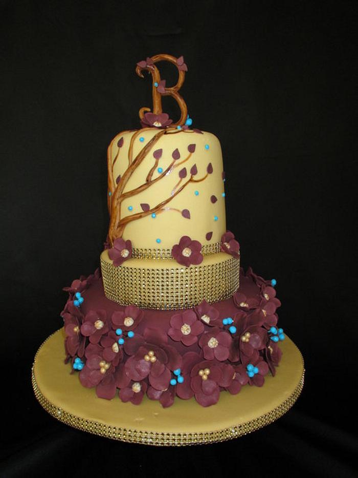 Burgundy and Gold Birthday Cake