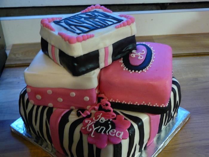 Zebra print gift box cake