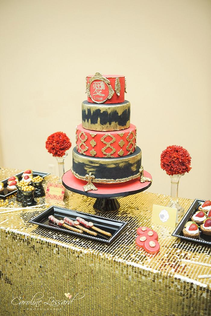 Black red and  gold  cake
