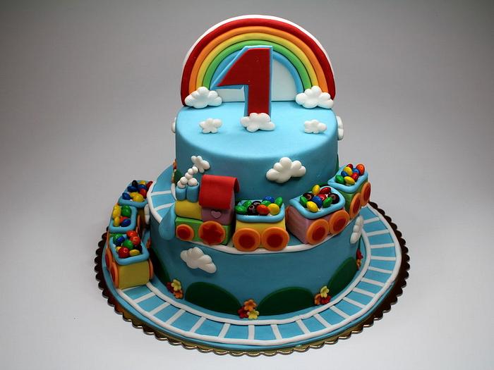 Rainbow Train Birthday Cake