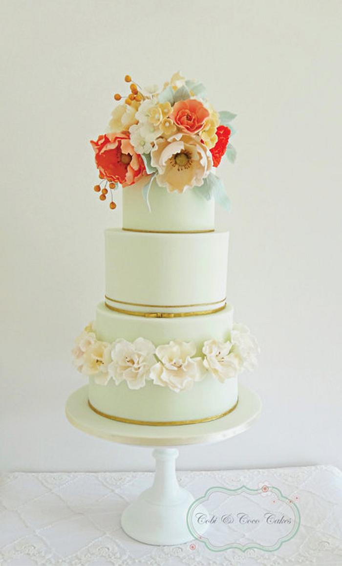 Mint & Coral Wedding Cake