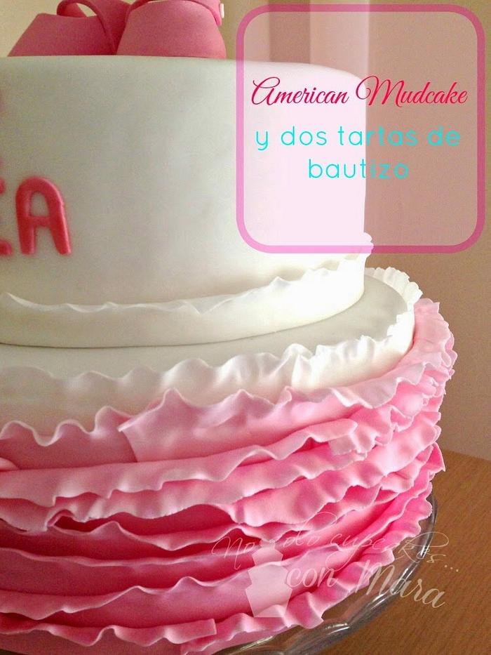 Ombre ruffled baptism cake for Andrea