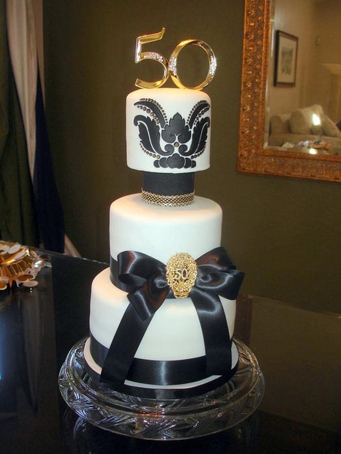 black and white anniversary cake