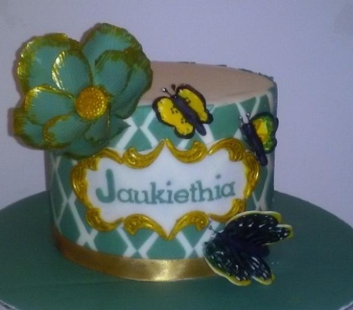 Diamond Pattern Flowers and Butterflies Cake