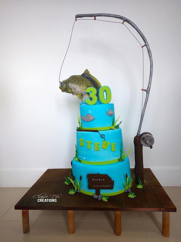 Carp fishing - Decorated Cake by Claire DS CREATIONS - CakesDecor