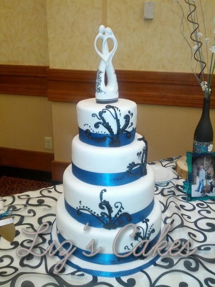 Teal and black wedding cake