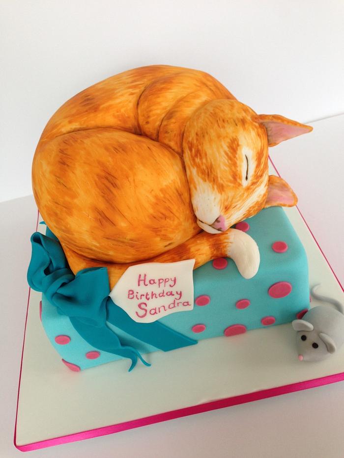 Ginger cat present cake 