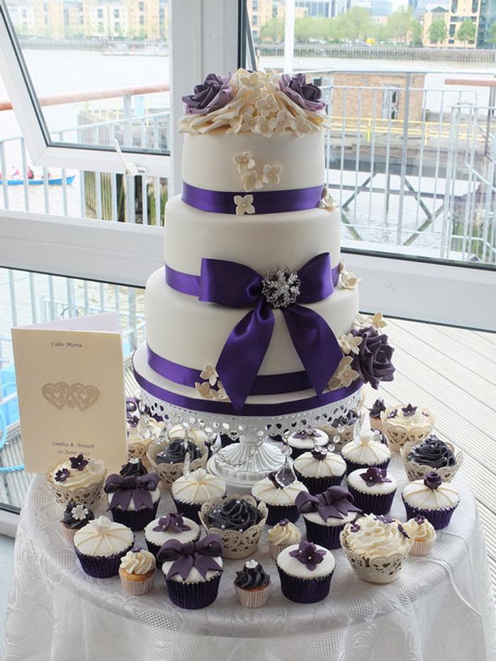 Ivory & purple wedding cake