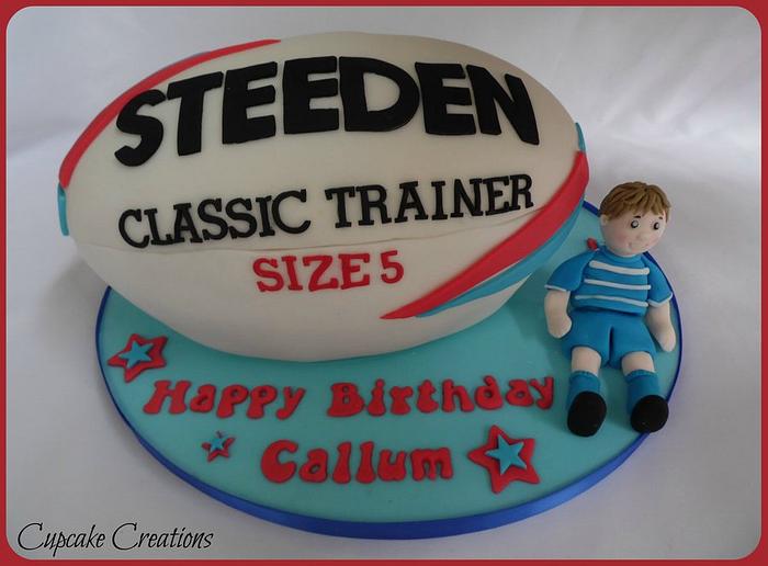 Rugby ball cake and figure