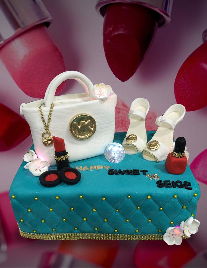 Teal Cake with Handbag