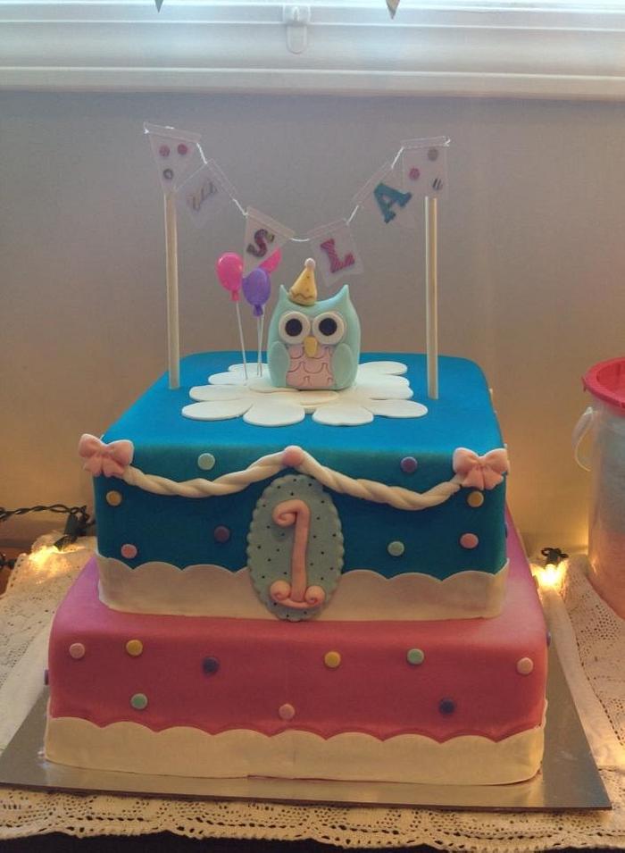 1st Birthday owl cake