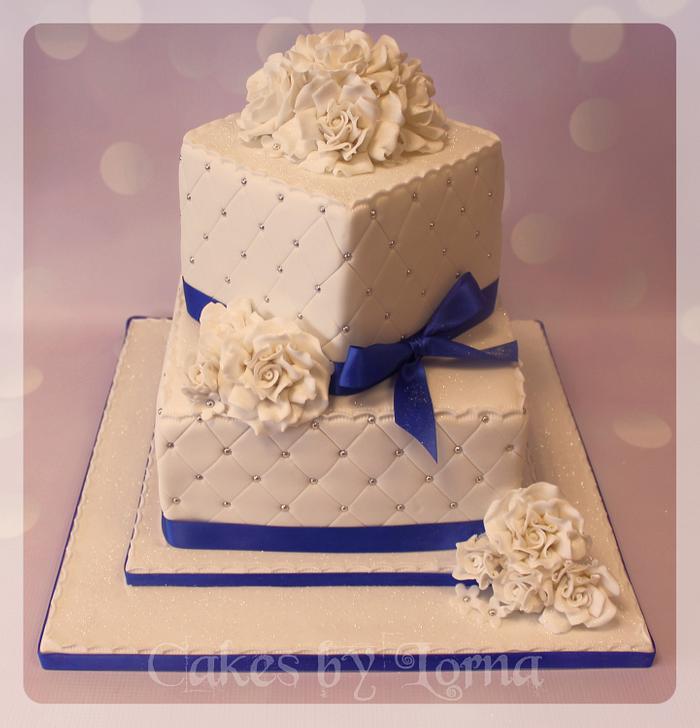 Square Wedding Cake With Fondant Ribbons - Decorated Cake - CakesDecor